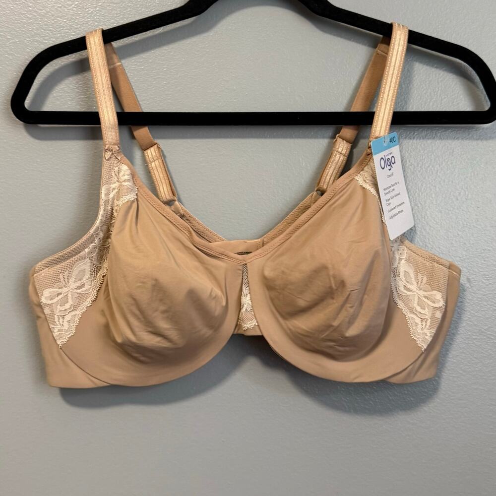 Olga by Warners Nude Cloud 9 Lace Trim Underwire Minimizer Bra NEW 40C